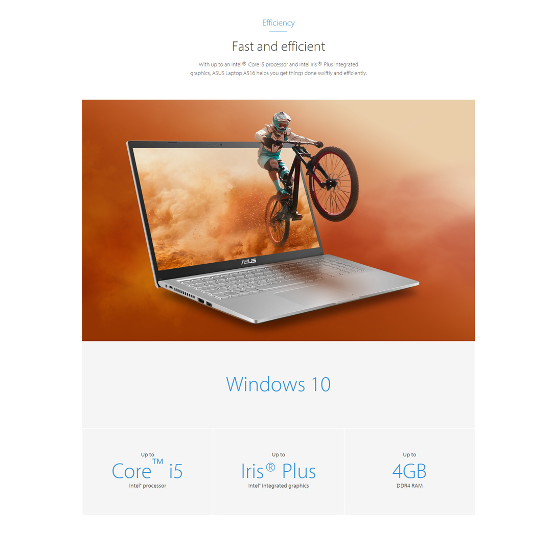 ASUS Laptop 15 A516 Laptop | A516M-ABR646W / 516M-ABR647W | 15.6-inch HD | 4GB+256GB SSD | Intel Celeron N4020 | W11 | Laptop with 2 Year Warranty