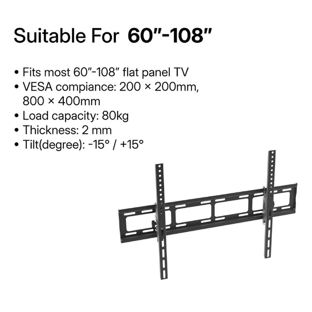 Master D 60"-108" LED TV BRACKET - Wall Mount (TILT) AD-925 | Max Weight: 80 kg | Wall Distance   : 80 mm |