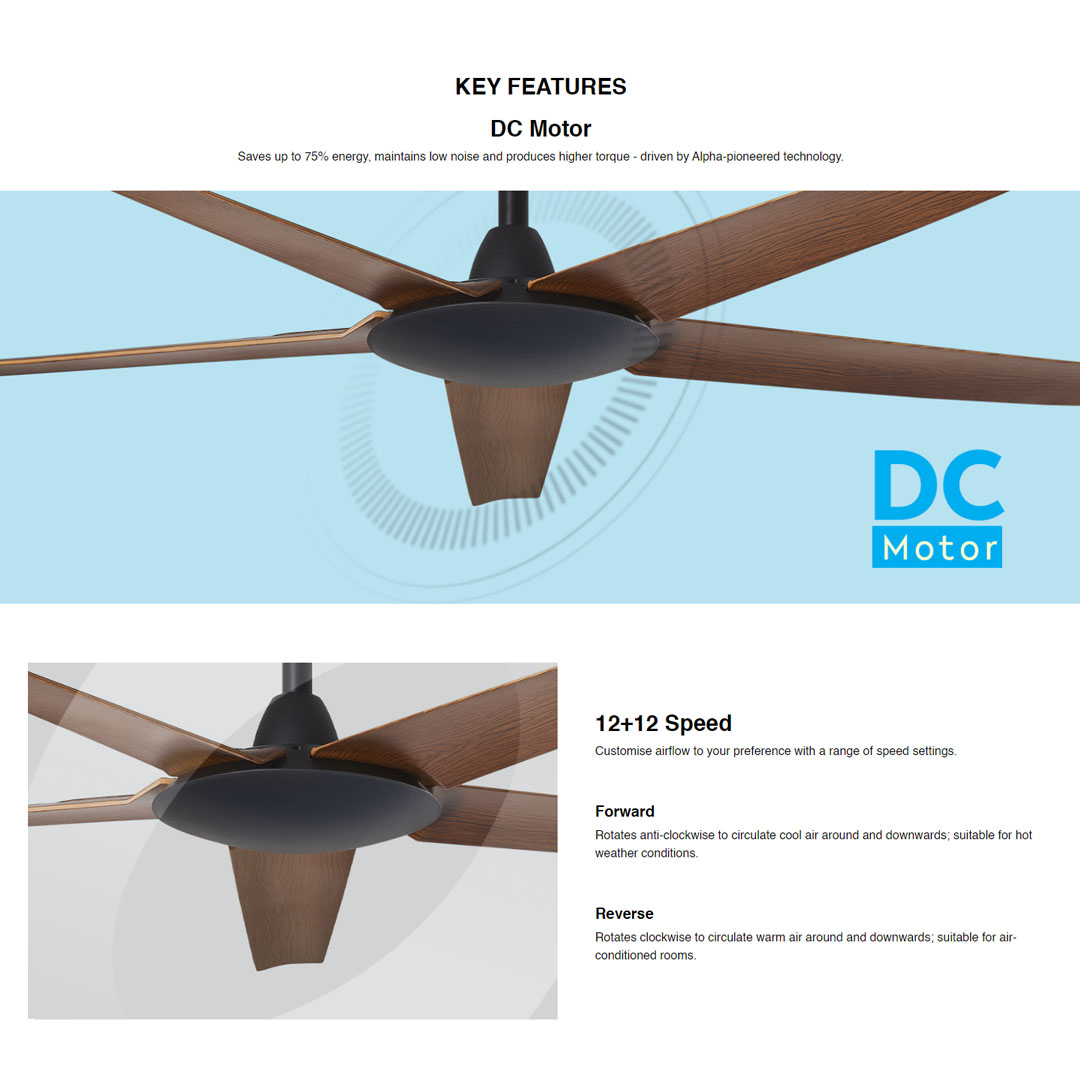 ALPHA 56" COSA 5 Blades DC Motor Ceiling Fan EX9-5B/56 | DC Motor | 12+12 Speed | Natural Wind | Sleep Wind | Timer Off | Ceiling Fan with 1 Year Warranty
