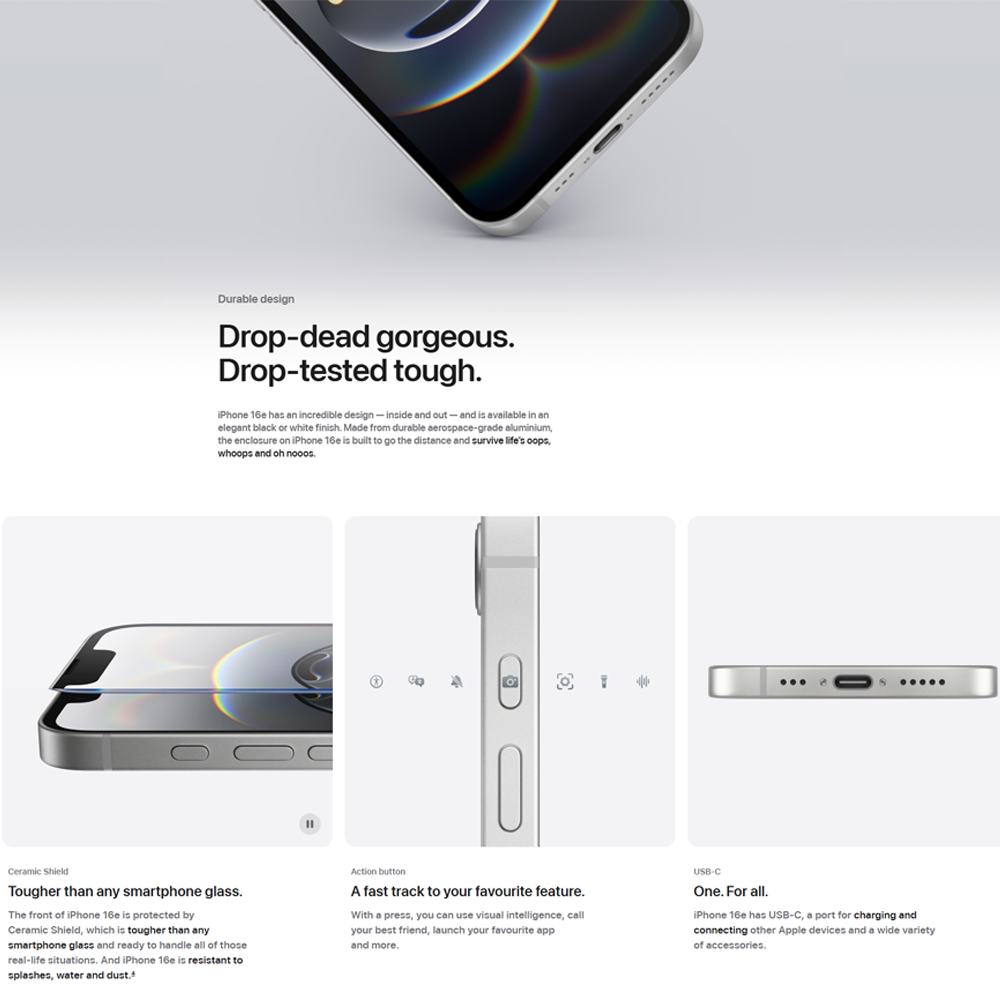 Apple iPhone 16e | 6.1″ , Super Retina XDR display | 48MP Main Camera | A18 chip with 4‑core GPU | Smartphone with 1 Year Warranty