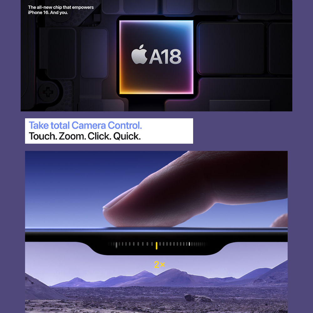 Apple iPhone 16 | 6.1" Super Retina XDR OLED | 48 MP Main Camera | Apple A18 (3 nm) | USB Type-C 2.0, DisplayPort | Stereo Speakers Sound | Smartphone with 1 Year Warranty