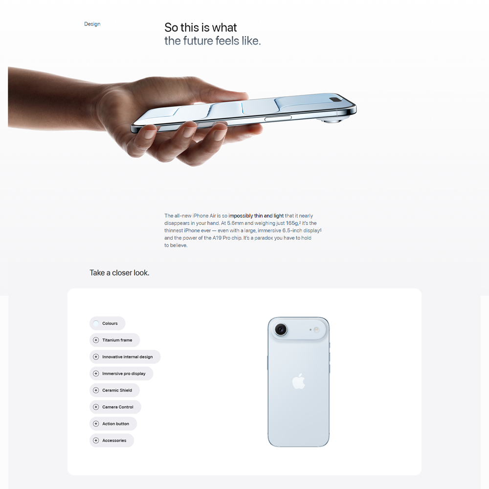 Apple iPhone Air | The Thinnest iPhone Ever | 6.5-inch Display | Durable Ceramic Shield Front and Back | 48MP Fusion Camera System and Center Stage Front Camera