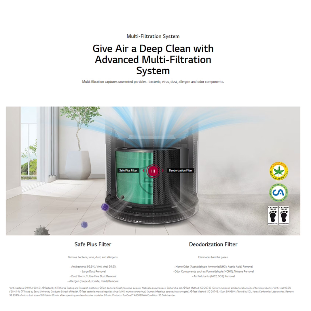 LG 61.2m²/100m² PuriCare™ 360º Air Purifier | AS10GDWB0 / AS65GDPB0 | Multi-Filtration System | Direct Fan | Clean Boost | Air Purifier with 1 Year Warranty