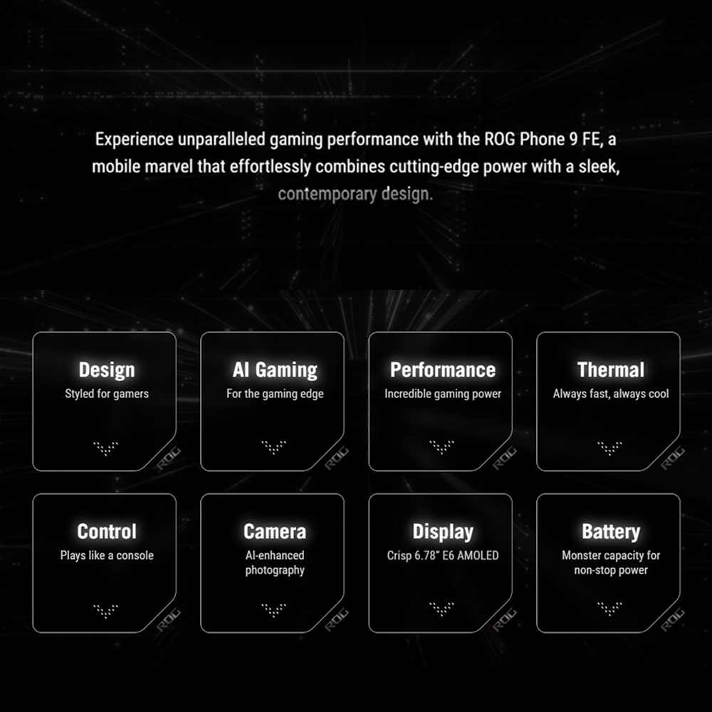 ASUS ROG Phone 9 FE 12GB+256GB | Qualcomm SM8650-AB Snapdragon 8 Gen 3 (4 nm) | 6.78 inch, LTPO AMOLED | 50MP Main Camera | Li-Po 5500 mAh, Fast charging 65W