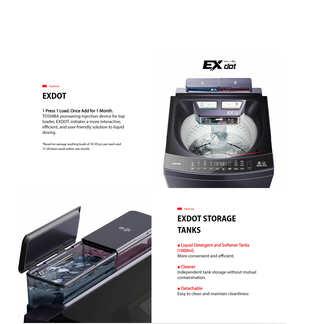 TOSHIBA 10KG / 12KG EXDOT Top Load Origin Inverter Washing Machine | AW-DUM1100JM(MK) / AW-DUM1300KM(MK) |  Ultra Fine Bubble | Magic Filter Pro | Tub Clean | Washing Machine with 2 Year Warranty