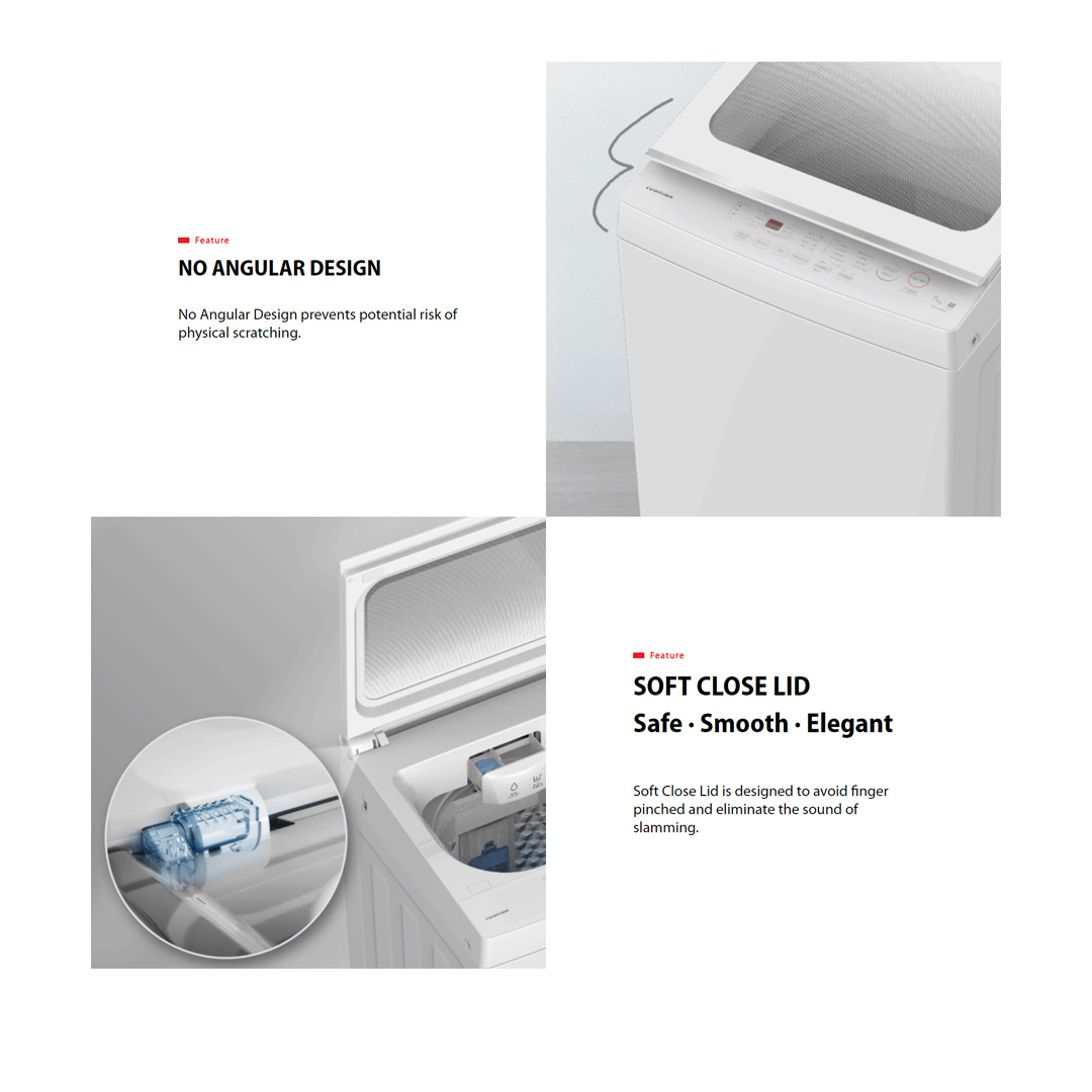 TOSHIBA 7KG Top Load Washing Machine AW-M801AM(SG) / AW-M801AM(WW) | Humanized Design | Fundamentally Clean | Practical Programs | Washing Machine with 2 Years Warranty
