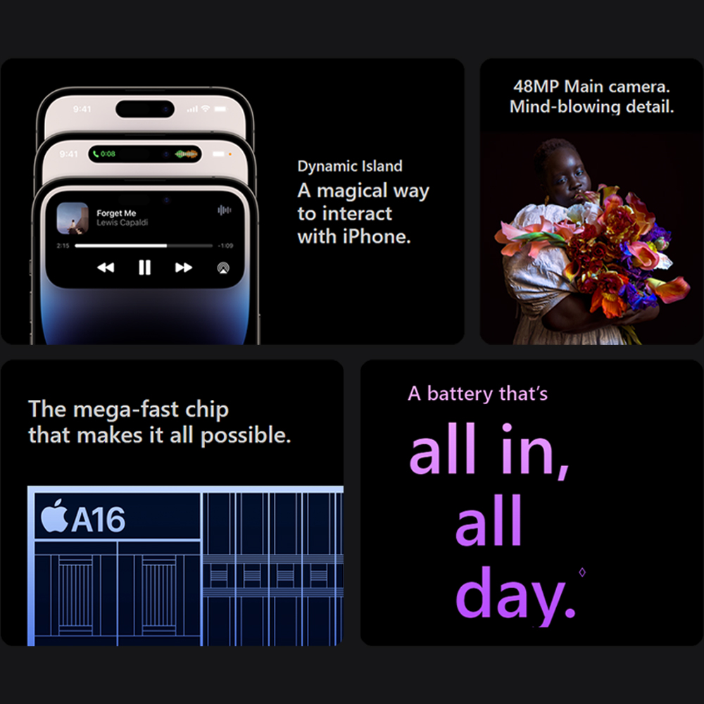 Apple iPhone 14 Pro 6GB+256GB | 48 MP Main Camera | Apple A16 Bionic (4 nm) | Water Resistance | 1  Year General Warranty