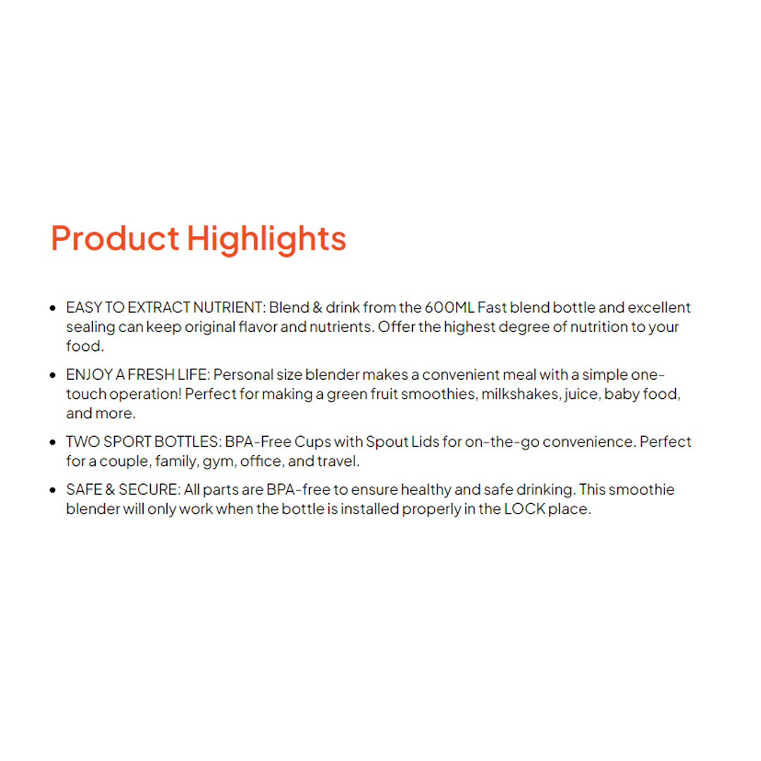 Russell Taylors 0.6L Compact Personal Blender B1 | 250W Power | BPA Free Containers | Nutrient Extraction | Blender with 2 Year Warranty