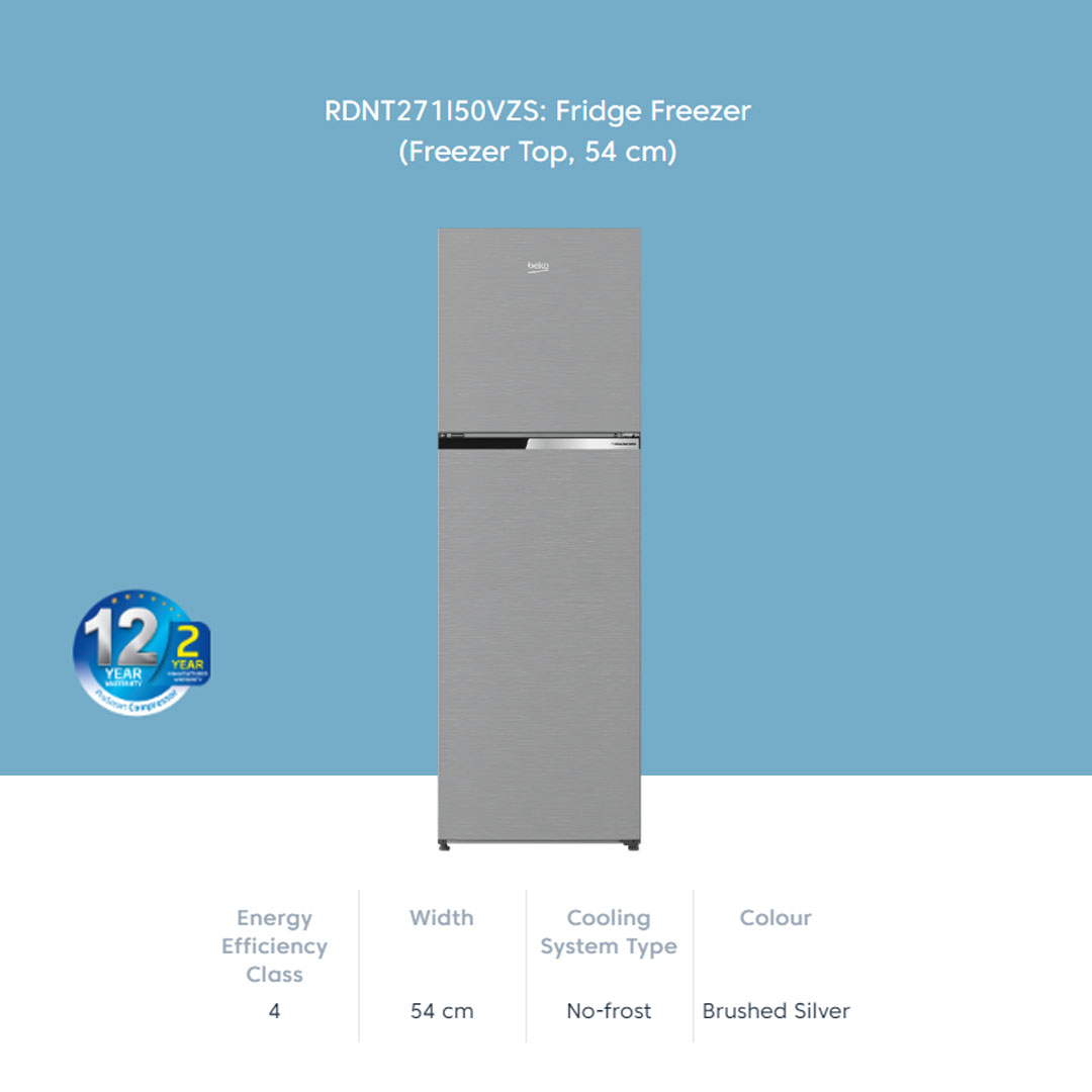 Beko 2 Door Top Mount ProSmart Inverter Refrigerator RDNT231I50VZS/RDNT271I50VZS | EverFresh+ | Active Fresh Blue Light | NeoFrost Dual Cooling | ProSmart Inverter Compressor | Refrigerator with 2 Years General Warranty & 12 Years Motor Warranty