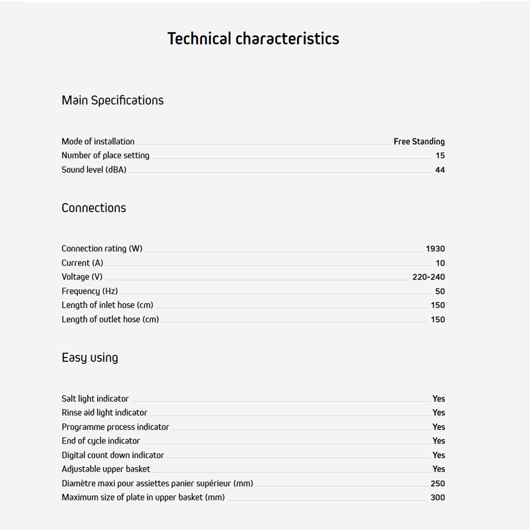 Brandt 12/15 Place Setting Free Standing Dishwasher DWF128DW/BDF54DXA | Hygiene+ | Extra Drying | Up to 24 hours | Dishwasher with 1 Year Warranty