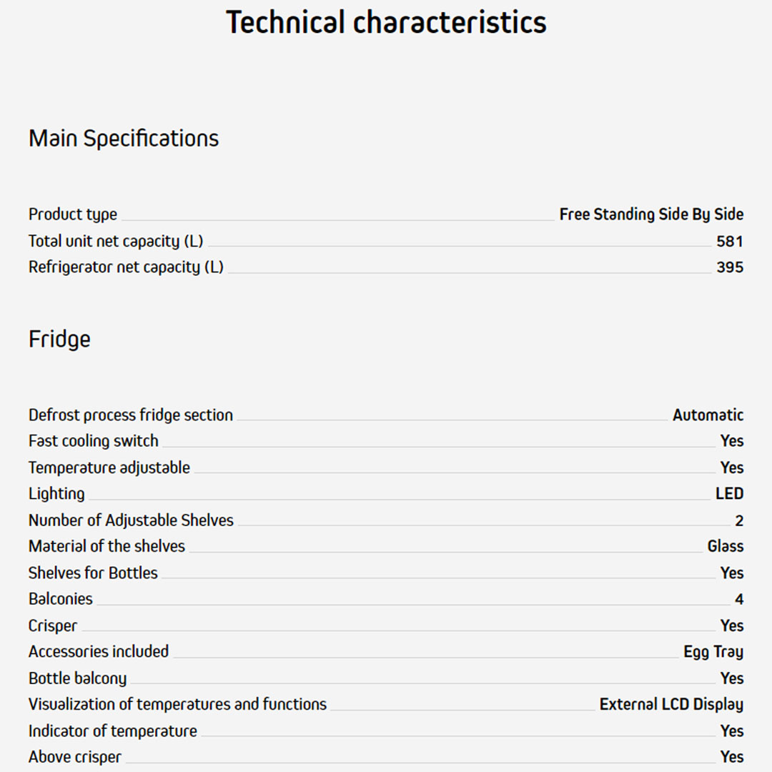Brandt 581L Free Standing Side By Side Refrigerator BFA1791NA |  External LED Display | Eco Mode | Door Alarm | Refrigerator with 1 Year Warranty