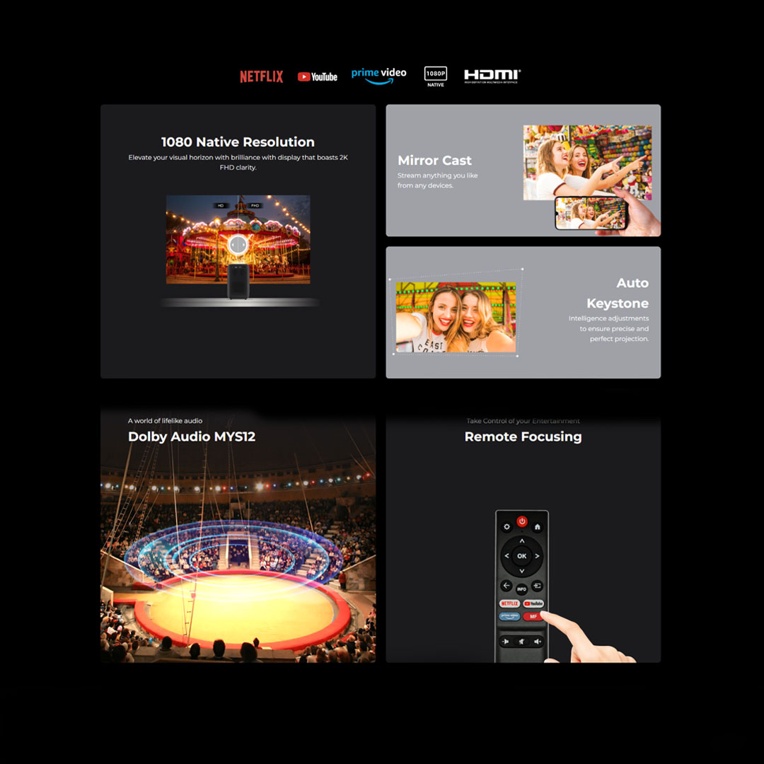 Caixun 2K Linux Projector (PROGROX) CP-01F | 1080 Native Resolution | Dolby Audio MYS12 | Built-in Wifi | Projector with 1 Year Warranty