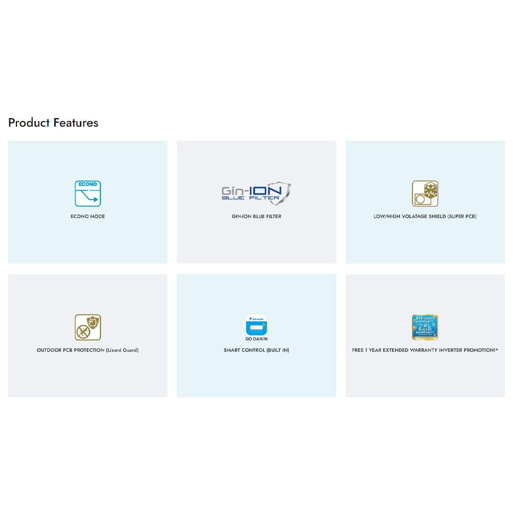 DAIKIN 1HP/1.5HP/2HP/2.5HP R32 Inverter Wireless (WiFi, Built in WiFi) Wall Mount Air Conditioner | Econo Mode | Compact & Easy To Use Controller