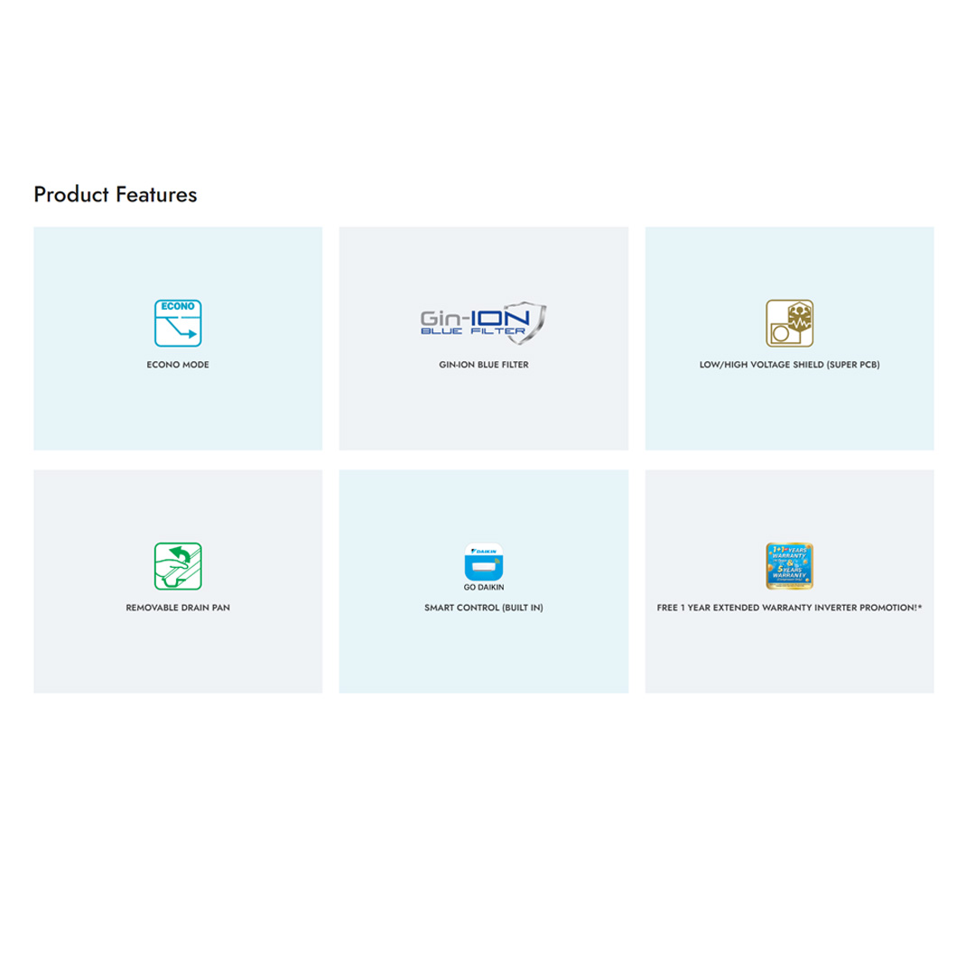 DAIKIN 1HP/1.5HP/2HP/2.5HP R32 Inverter Wireless (WiFi, Built in WiFi) Wall Mount Air Conditioner | Econo Mode | Smart Control | Gin-Ion Blue Filter | Air Conditioner with 1 Year Warranty