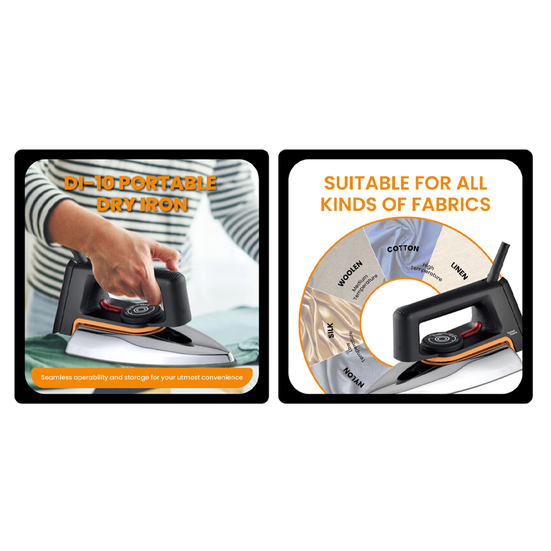 Russell Taylors 1000W Dry Iron with Non-Stick Soleplate DI-10 | Temperature Control Dial | Indicator Light | Portable Dry Iron | Iron with 2 Year Warranty