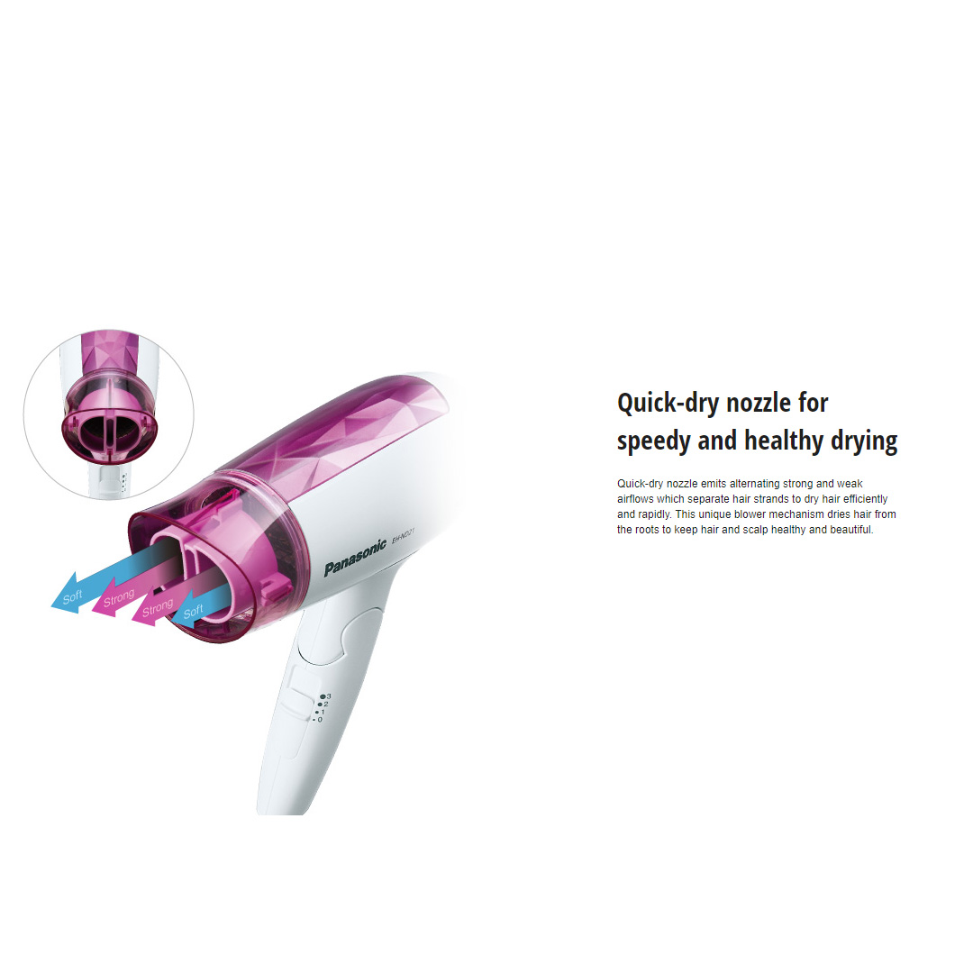 Panasonic 1200W Hair Dryer EH-ND21-P655 | 3 Speed Selections | Cool Air Selection | Automatic Overheating Protective Device | Hair Dryer with 1 Year Warranty