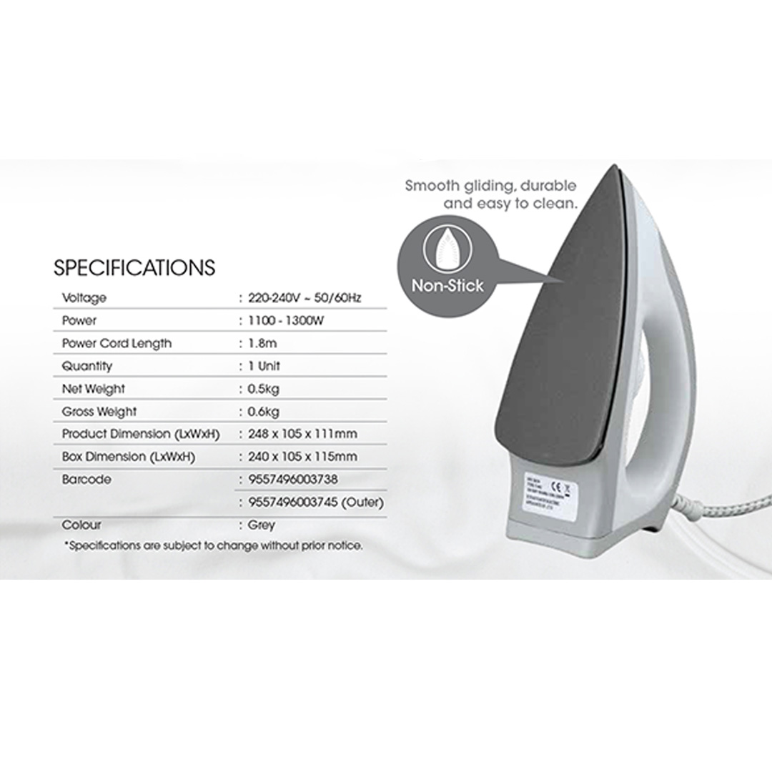 KHIND 1300W Electric Dry Iron EI40 | Overheat Protection | Lightweight | Non-Stick | Dry Iron with 1 Year Warranty