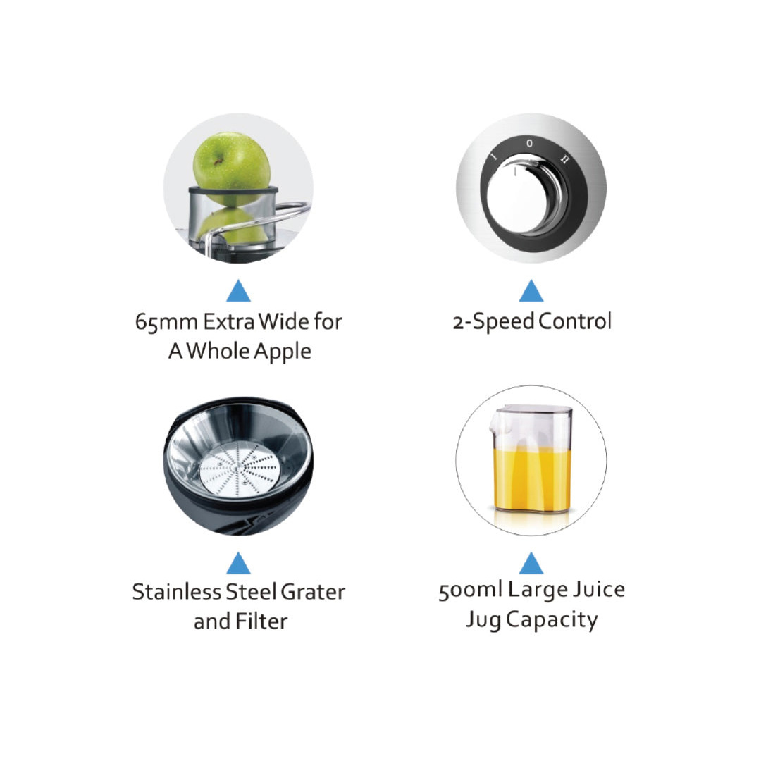 ELBA 0.5L Juice Extractor EJE-M0544(SS) | 400W Power Consumption | 2-Speed Switch Control | Extra Wide Feeder | Juice Extractor with 1 Year Warranty