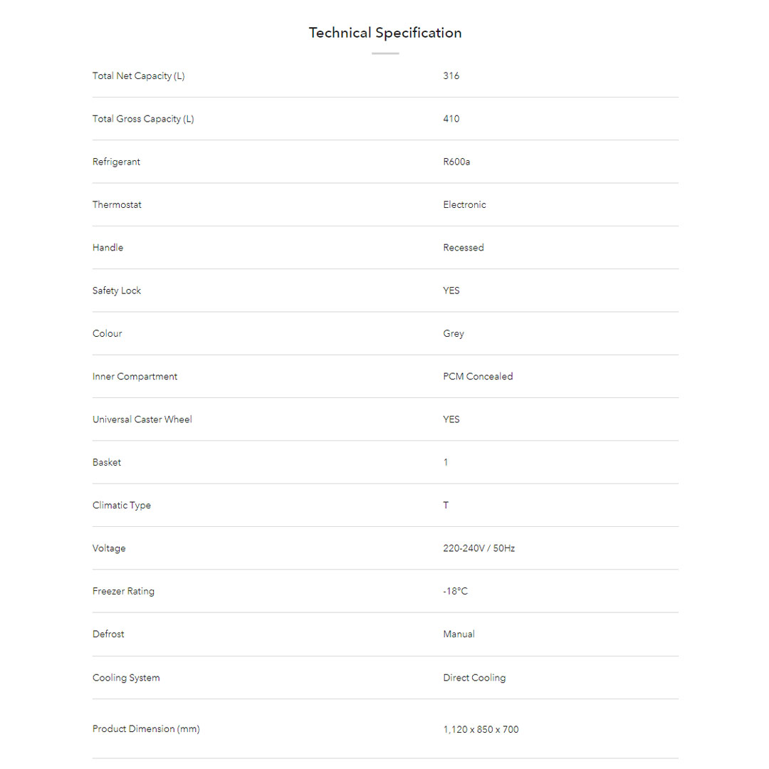 ELBA 410L|510L Chest Freezer EF-F4132E(GR)/EF-F5138E(GR) | R600a | Electronic Control | Recessed Handle | Safety Lock | Chest Freezer with 1 Year General Warranty & 5 Years Motor Warranty