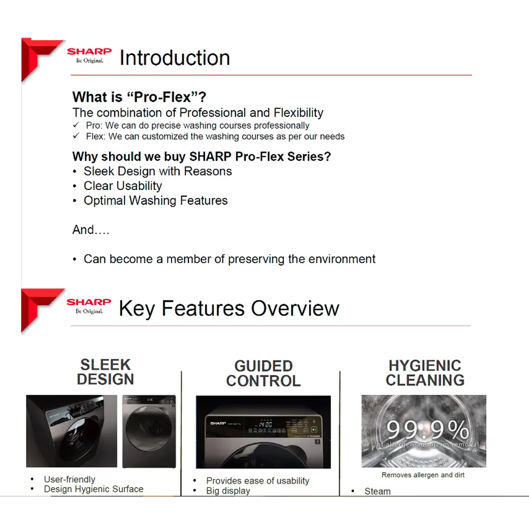 SHARP 12.5KG Pro-Flex Front Load J-Tech Inverter Washer ESFK1252SMG | Guided Control | Water Saving | Child Lock | Washer Dryer with 2 Year Warranty