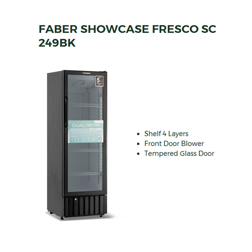 FABER 190L/240L/280L 1 Door Showcase FRESCO SC 199BK/SC 249BK/SC 299BK | Front Door Blower | Tempered Glass Door