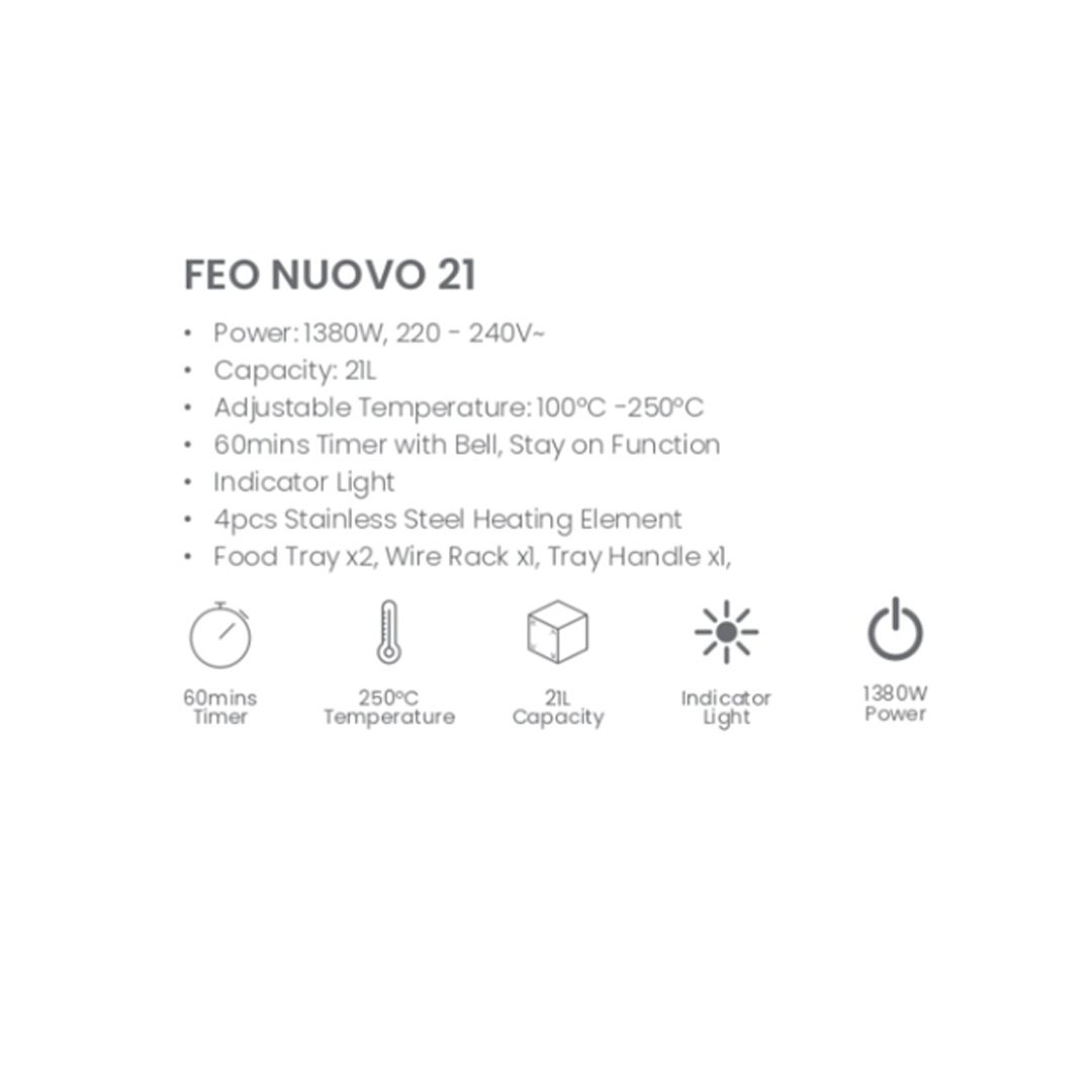 FABER 10L/ 21L/ 66L Electric Oven FEO NUOVO 10/  FEO NUOVO 21 / FEO NUOVO 66 | Various Function Selection | 60mins Timer | Oven with 1 Year Warranty