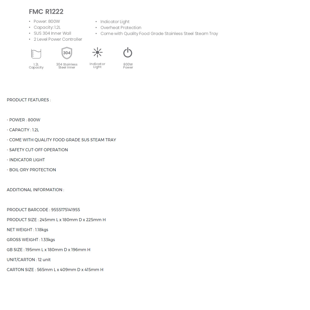 FABER 1.2L Retro Series Handy Multi Cooker FMC R1222 | Boil-Dry Protection | Safety Cut-Off Operation | Indicator Light | Multi Cooker with 1 Year Warranty