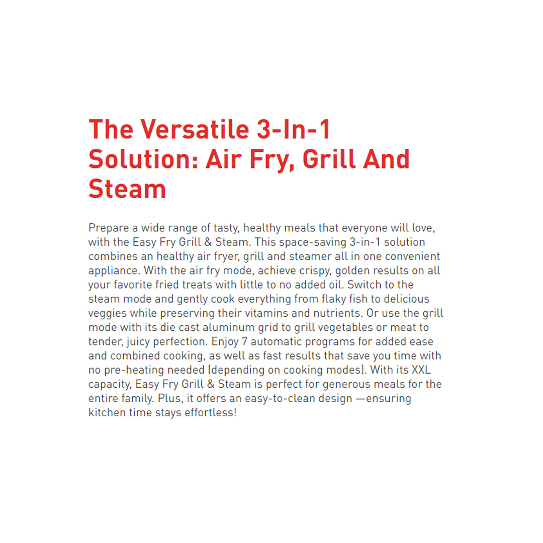 Tefal 6.5L Easy Fry Steam & Grill 3-in-1 Air Fryer FW2018 | 7 Automatic Programs | 3 Manual Modes | XXL Capacity | Air Fryer with 2 Year Warranty