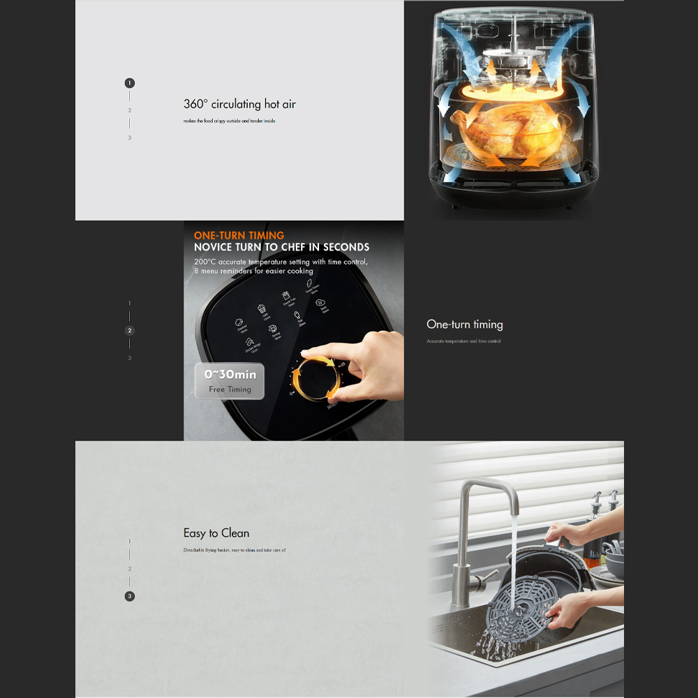 Gaabor 4L Air Fryer Parameters AF40M-BK03A | 360° Circulating Hot Air | One-Turn Timing | Easy to Clean | 1  Year General Warranty
