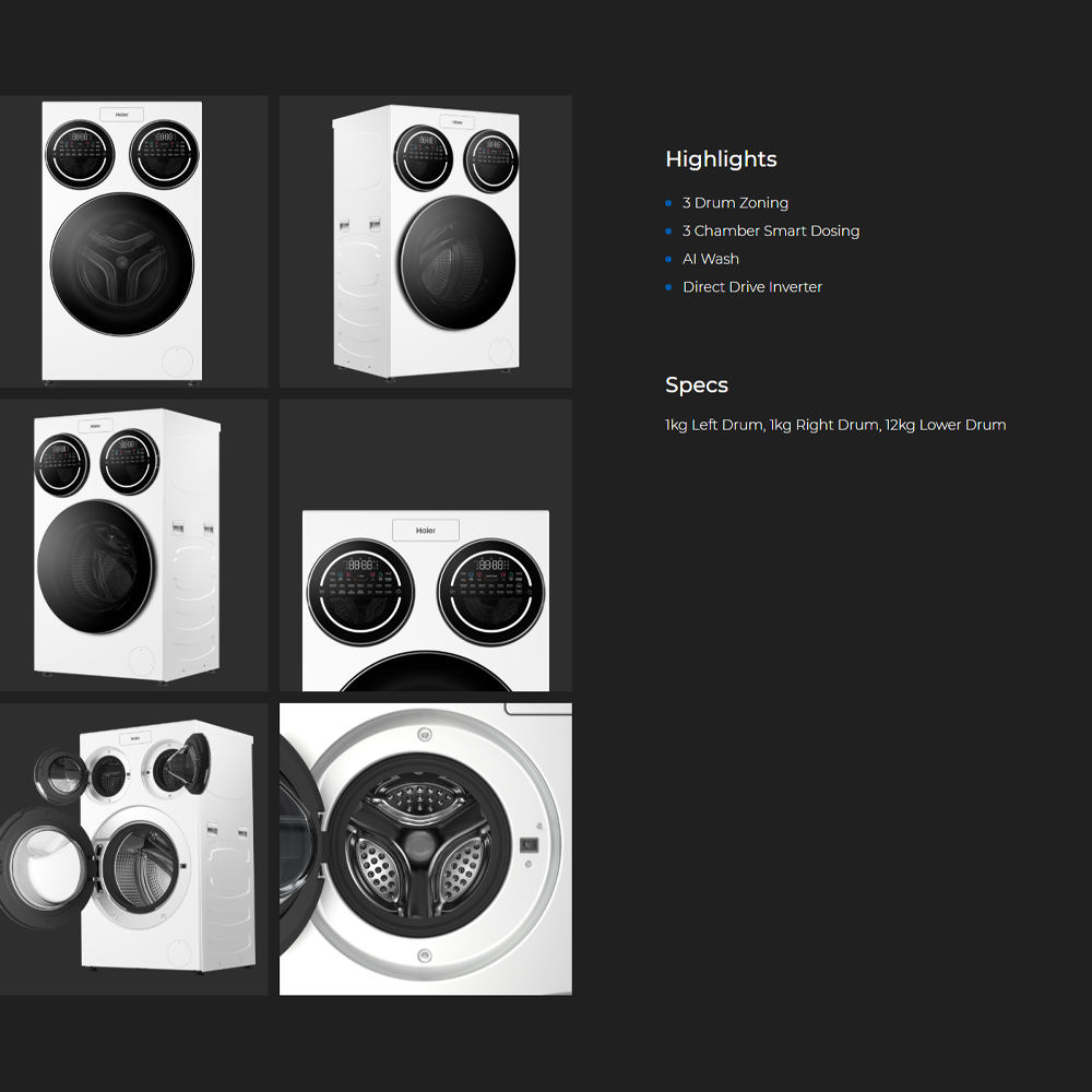 HAIER 12KG Multiwash 3-Drum DD Inverter Front Load Washing Machine HW140-BD14697WU1 |Direct Drive Inverter| Wifi Compatible