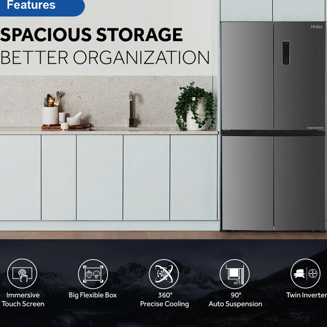 HAIER 510L 4 Doors Twin Inverter Refrigerator HRF-510GB/HRF-510MG | Immersive Touch Screen | Big Flexible Box | 360° Precise Cooling | LED Lighting | Save Energy | Eco Friendly Refrigerant | Refrigerators with 2 Year Warranty