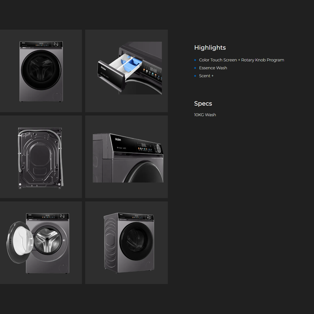 HAIER 9KG/10KG/12KG Color AI Inverter Front Load Washing Machine BP12357S8 | 5 Star Energy Saving Rating | Color AI Panel Screen | Smart Wash (Essence Wash)