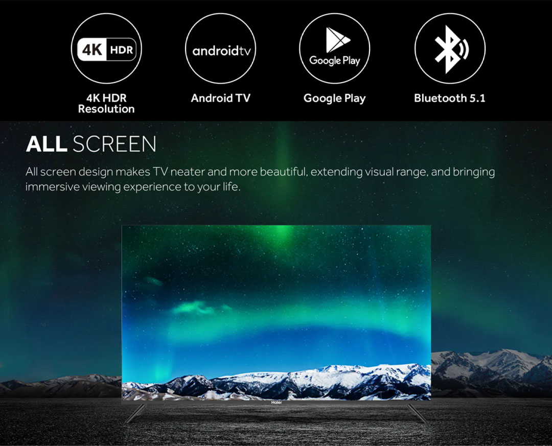 HAIER 70" 4K UHD Android LED TV H70K66UG PLUS | 4K UHD Resolution | Bluetooth 5.1 | Android TV | Built in Chromecast | Smart TV with 2 Years Warranty
