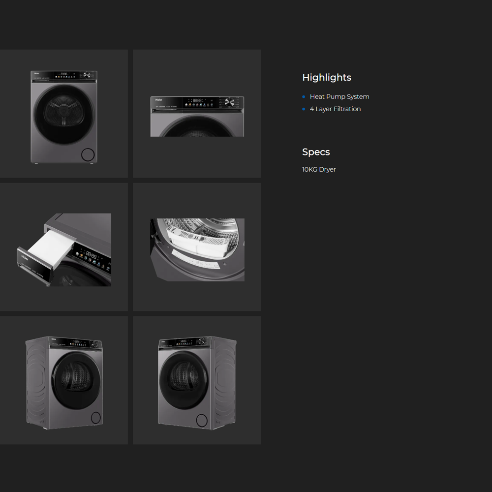 HAIER 10KG Color AI Heat Pump Dryer HD100-A357S8 | Reversible Tumble | Sensor Dry | Heat Pump Technology | I-Fresh