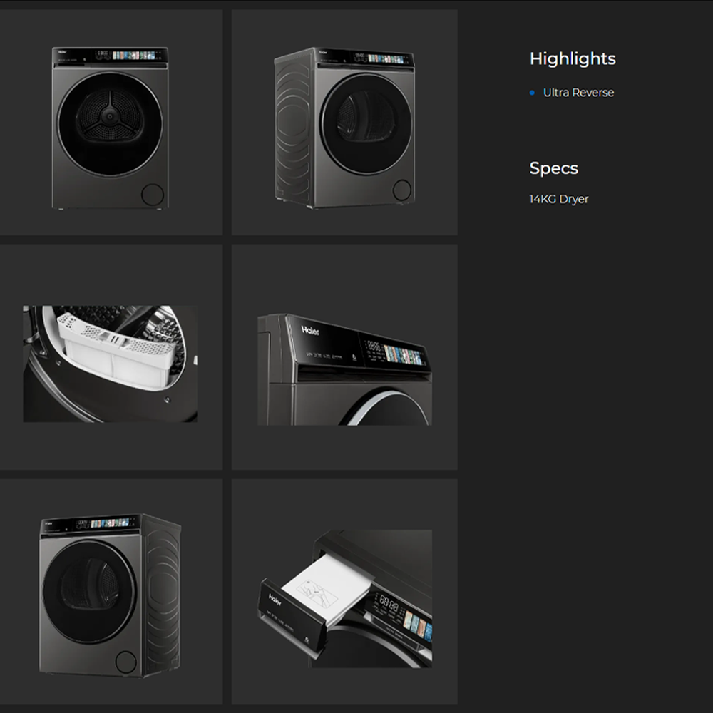 HAIER 14KG Color AI Heat Pump Dryer HD140-AR367S8U1 | Ultra Reverse Tumble | Ultra Sense Function | WIFI Control