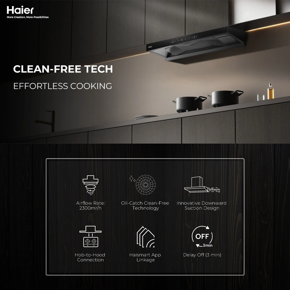 HAIER 2300m³/h Ventilation Hood HH-GT2901 | Oil-Catch Clean-Free Technology | Hood-To-Hood Connection | Haismart App Linkage