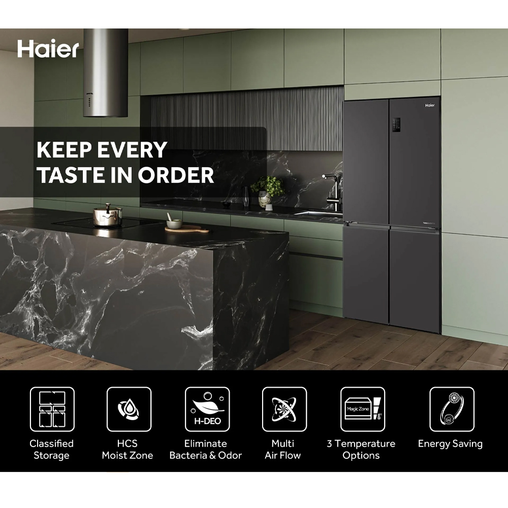 HAIER 529L Inverter Multi Doors Refrigerator Glass HRF-IG585EM | HCS Moist Zone | 3 Temperature Options