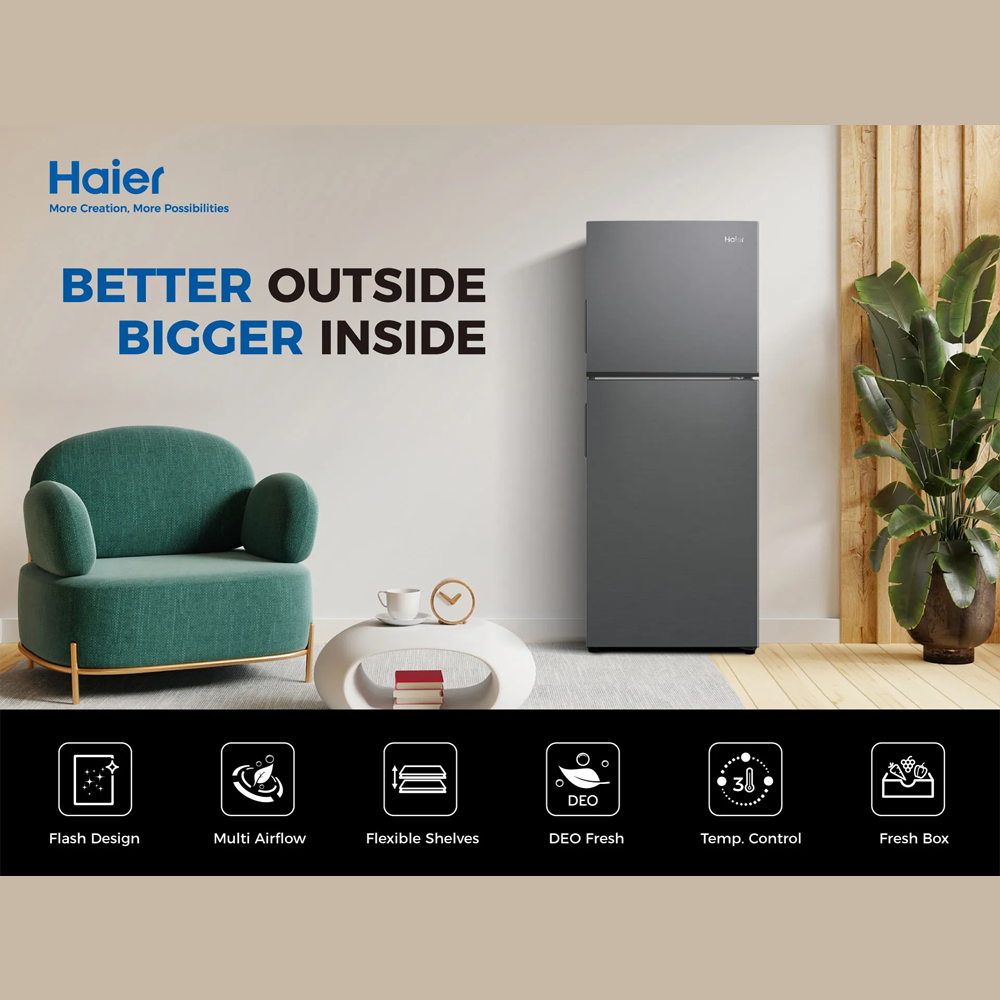 HAIER 240L 2 Doors Top Mount Refrigerator HRF-T240XM(B) | Deo Fresh | 4 Star Energy Saving | No Frost