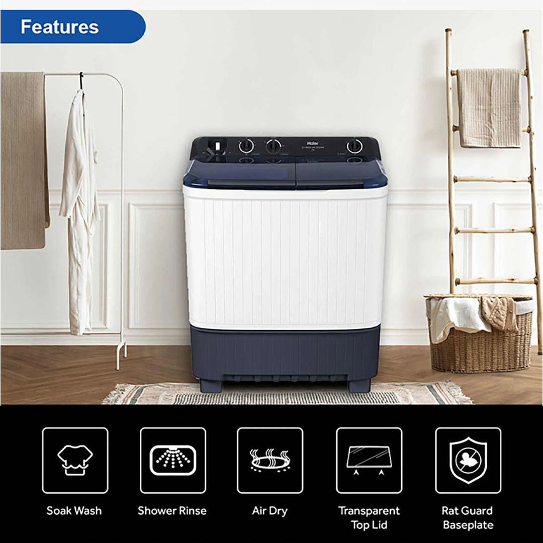 HAIER 7KG/9KG/11KG/13KG Semi Auto Washing Machine HTW70-M1217/HTW90-M1217/HTW110-M1217/HTW130-M1217 | Soak Wash | Shower Rinse | Air Dry | Transparent Top Lid | Rat Guard Baseplate | Washing Machine with 2 Year Warranty