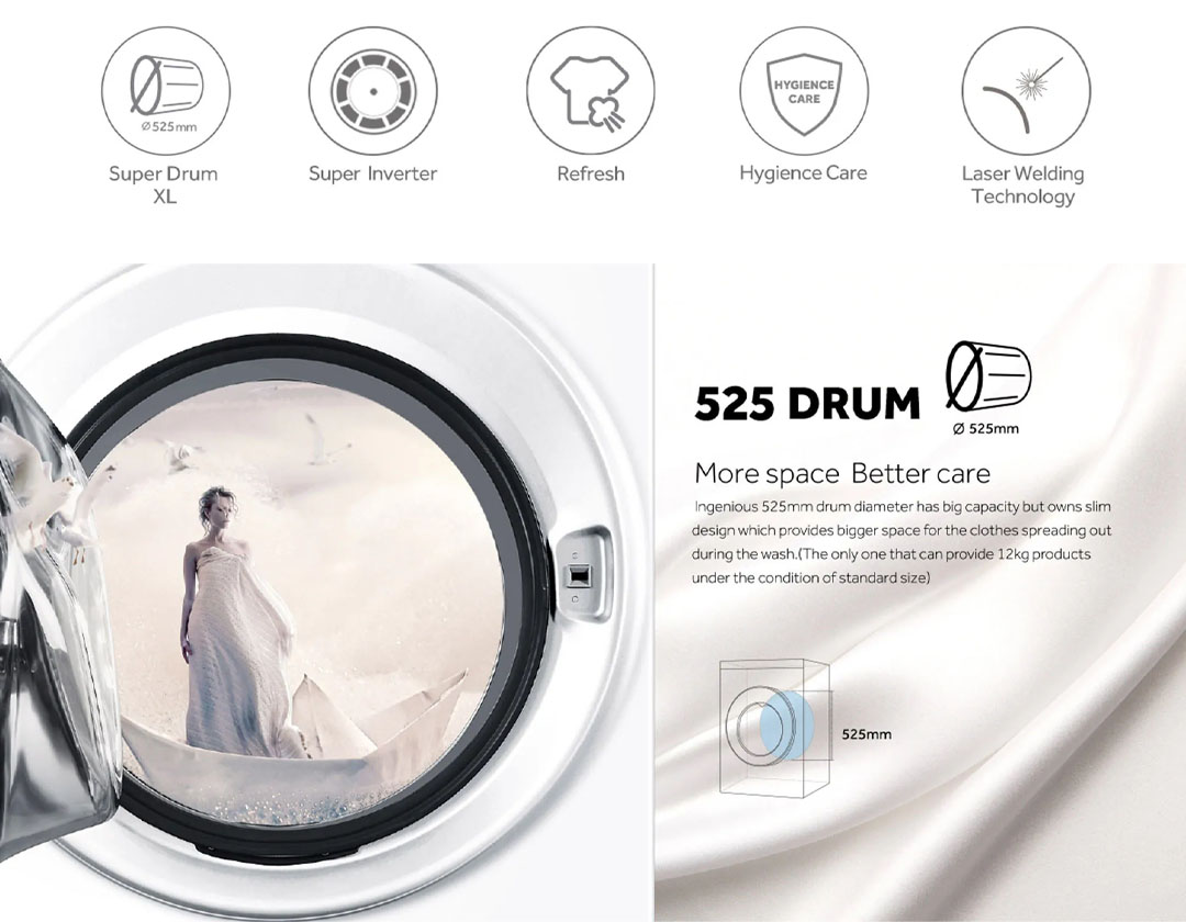 HAIER 12KG Front Load Inverter Washing Machine HW120-BP14959S8 | Super Inverter | Super Drum XL : 525 Drum | Hygiene Care | Laser Welding Technology | Washing Machine with 2 Years Warranty