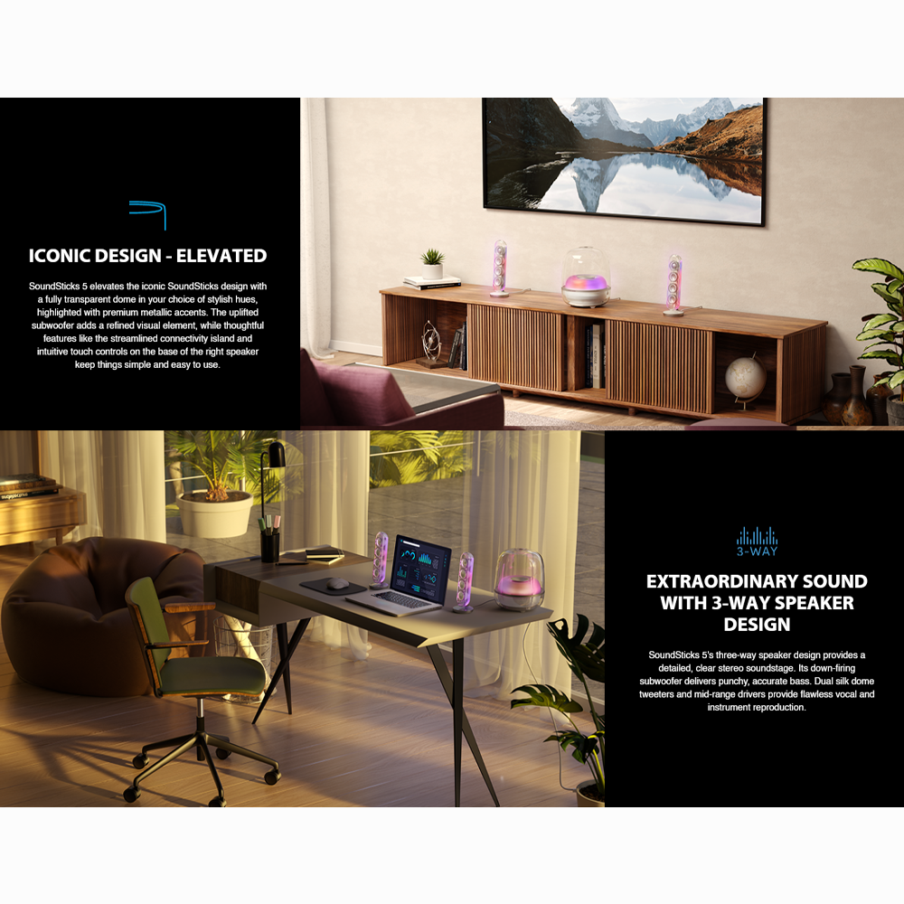 harman kardon Bluetooth Speaker System SoundSticks 5 | Multi-speaker connection by Auracast™ | Wireless Bluetooth Streaming | Bring light to your music