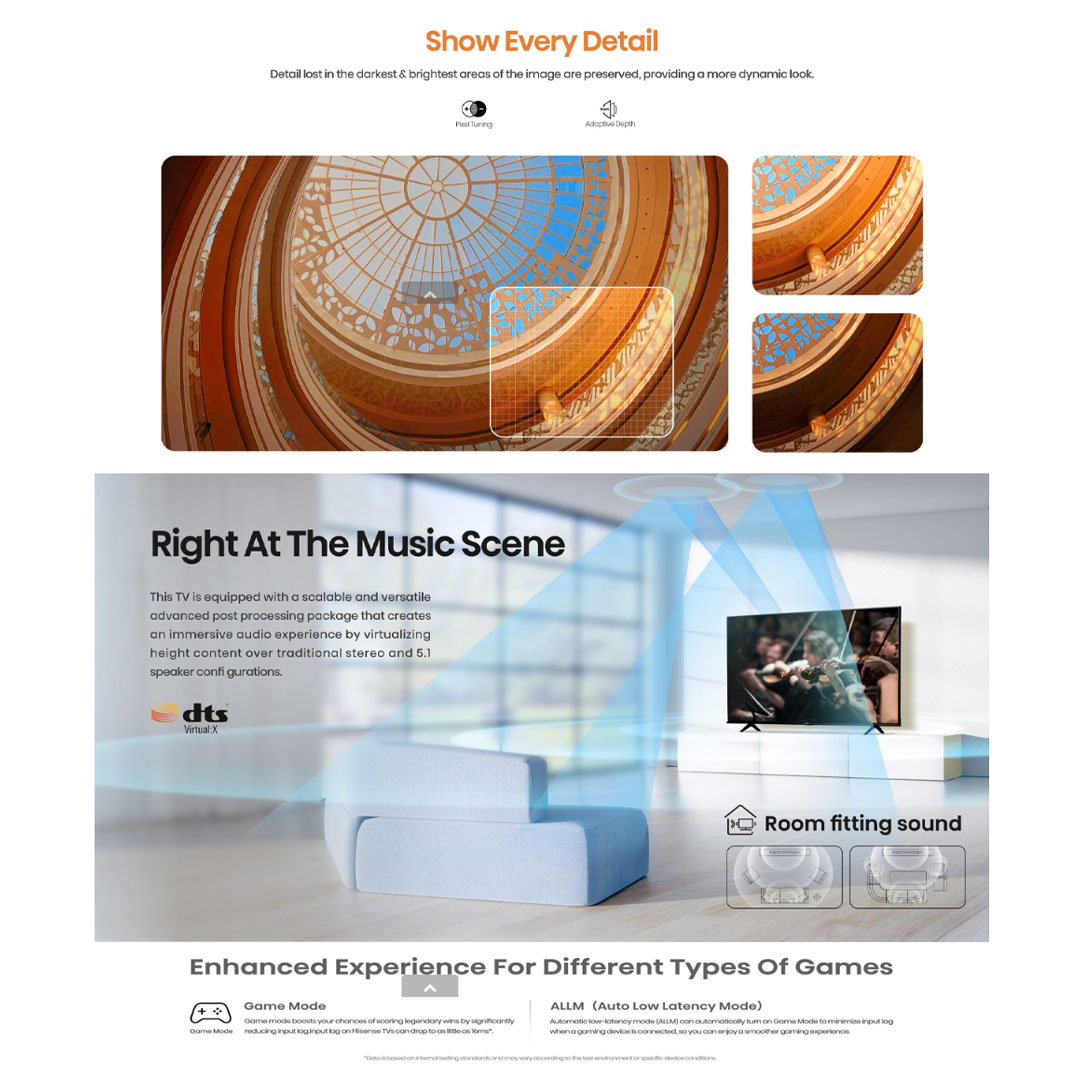 HISENSE 43" 4K UHD LED TV 43A6100H | VIDAA U5 | 4K Resolution | Sport Mode | Smart TV with 3 Year Warranty