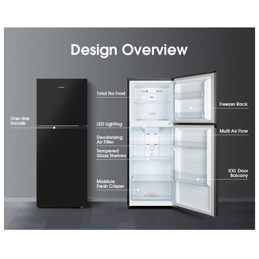 HISENSE 240L 2 Doors Top Mount Smart Inverter Refrigerator RT286N4ABN | Big Shelves - XXL Door Balcony | LED Lighting | Save Energy | Deodorizing Filter | Refrigerator with 2 Years Warranty