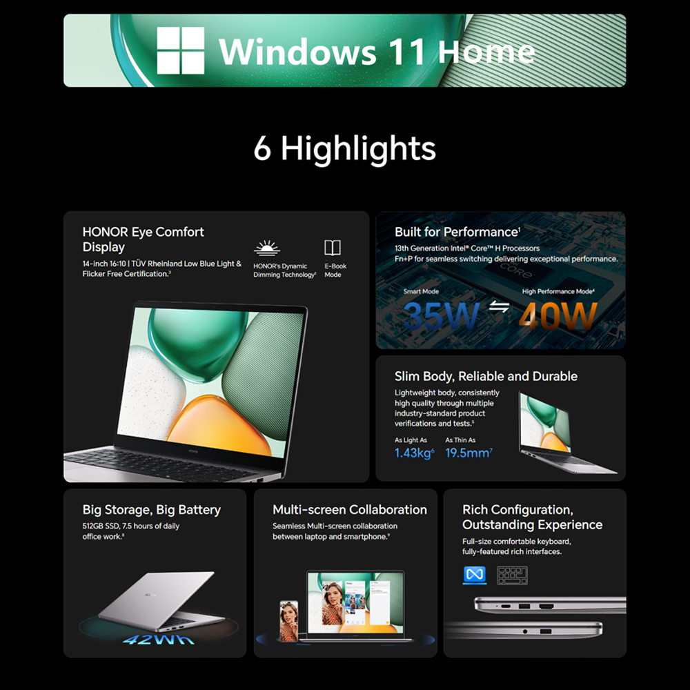 HONOR MagicBook X14 2025 Laptop 8GB+512GB | Windows 11 Home | 14-inch | 42Wh Longer Battery Life without Charge