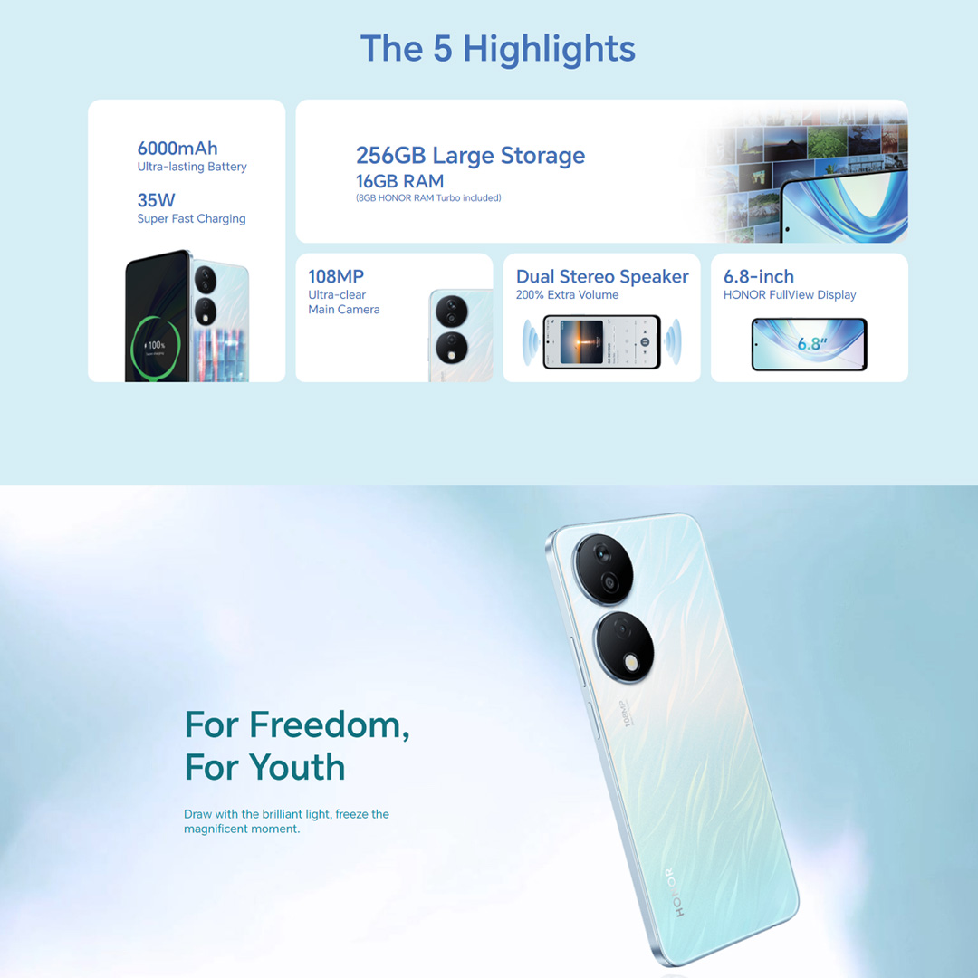 (Pre Order Until 22.12.2023) HONOR X7b 4G 8GB+256GB | 6.8" HONOR FullView Display | 6000mAh Battery | 108MP Main Camera | Smartphone with 1 Year Warranty