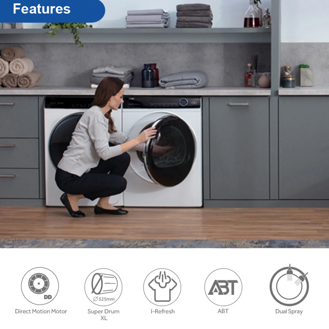 HAIER 10KG/6KG | 12KG/8KG Front Load DD Inverter Washer Dryer HWD100-B14979/HWD120-B14979 | Auto Lock Door | Add Wash | Door Cover | Quick Wash | I-Refresh | Touch | Smart Dual Spray | Washer Dryer with 1 Year Warranty