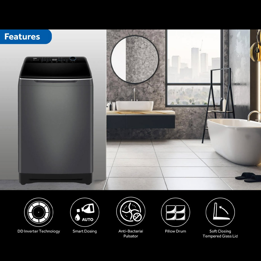 HAIER 18KG Top Load Inverter Washing Machine Graphite Silver HWM180-BD2178S8 |  DD Inverter | Pillow Drum | Auto Dosing | Washing Machine with 2 Years Warranty