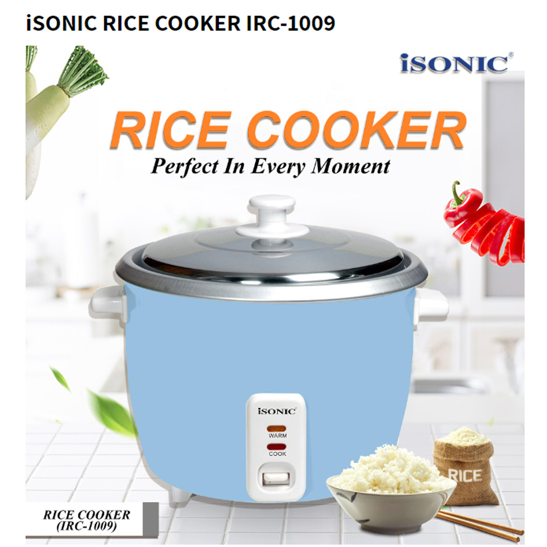ISONIC 1.0L / 1.8L Classic Rice Cooker | IRC-1009 / IRC-1809 | 700W Power | Removable Non-Stick | Stainless Steel Lid | Cooker with 1 Year Warranty