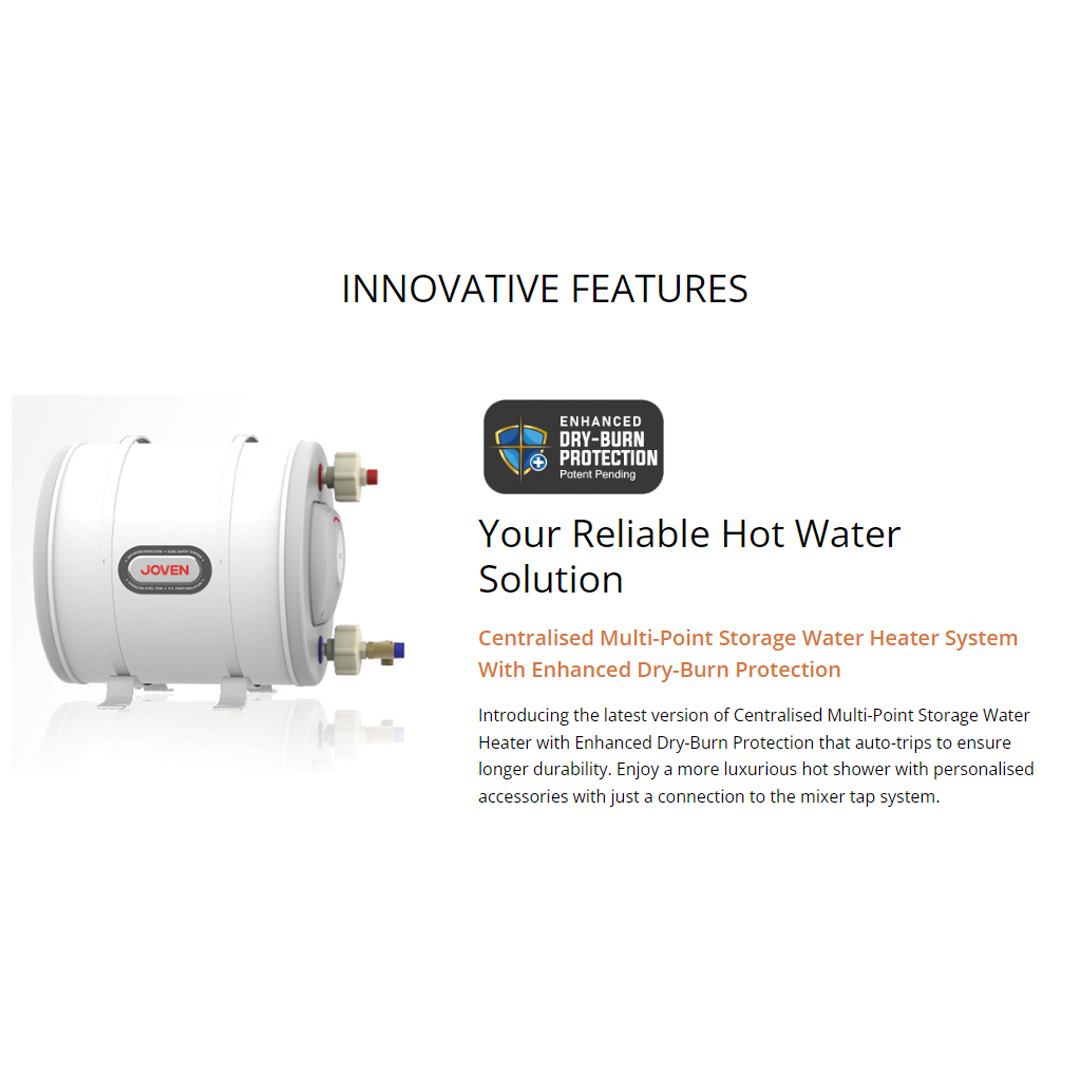 JOVEN 25L-91L Storage Water Heater JSH25 / JSH35 / JSH50 / JSH68 /JSH91 | Thermostat with Thermal Cut-Off | Centralised Multi-Point System with Enhanced Dry-Burn Protection | Hot Water Up to 70°C  | Storage Water Heater with 1 Year Warranty