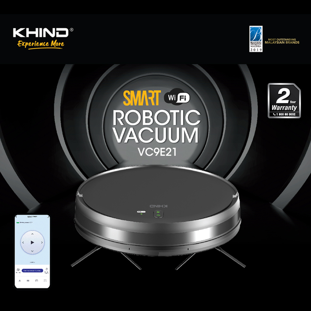 KHIND 28W Smart WIFI Robotic Vacuum VC9E21 |  Powerful Brushless Motor & Low Noise  | Schedule Cleaning | Map Visualization | 2  Year General Warranty